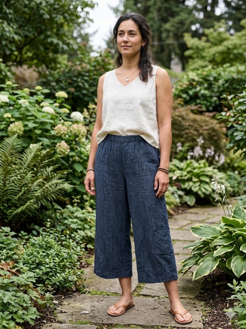 Habitat Linen 100% Linen Wide Leg Pull on Pants Lagenlook Size Large